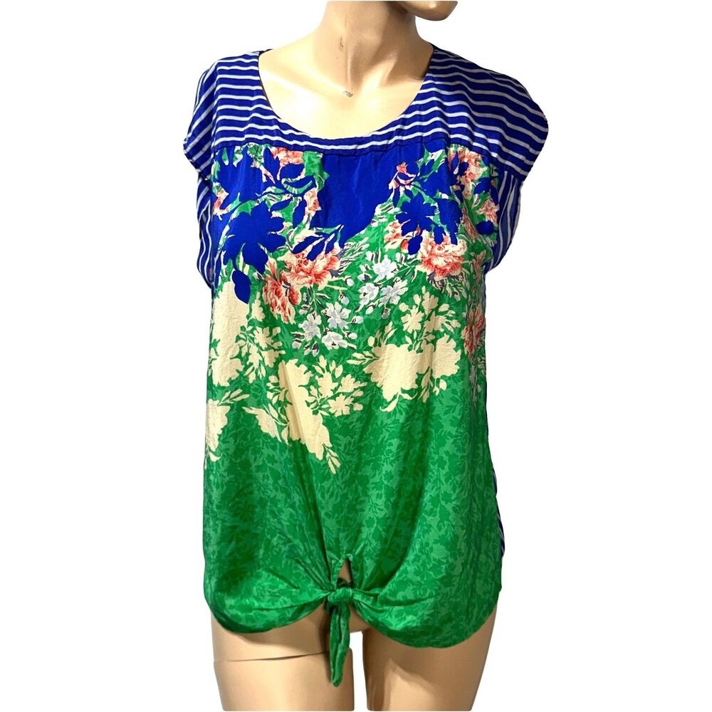 Moulinette Soeurs S Silk Tie Front Blouse Mixed Print Floral Top Preppy Summer
